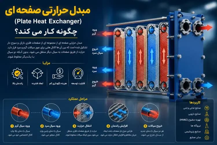 مبدل حرارتی صفحه ای چیست؟ بررسی کامل عملکرد، انواع و کاربردهای صنعتی