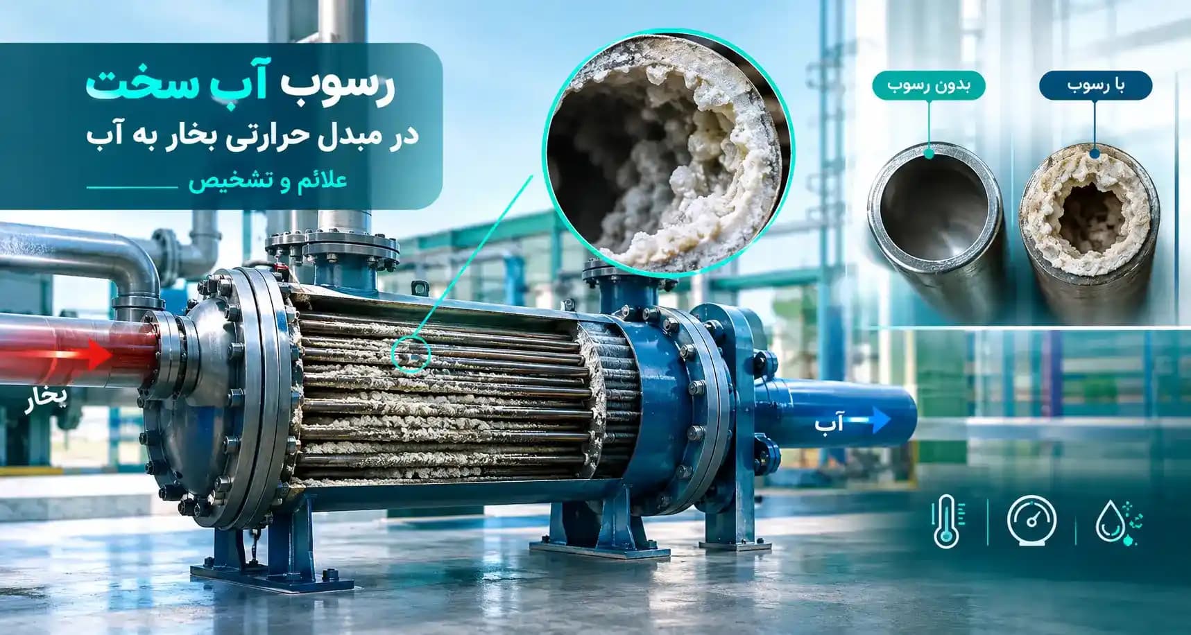 رسوب آب سخت در مبدل حرارتی بخار به آب؛ علائم و تشخیص