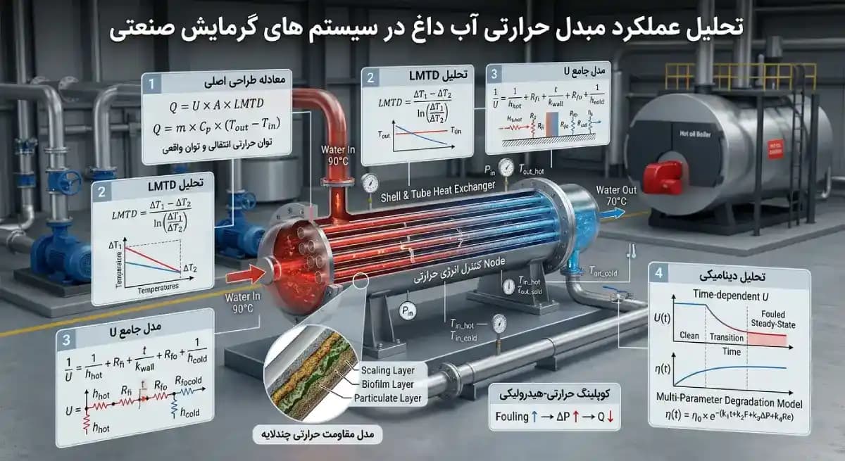 تحلیل عملکرد مبدل حرارتی آب داغ در سیستم های گرمایش صنعتی