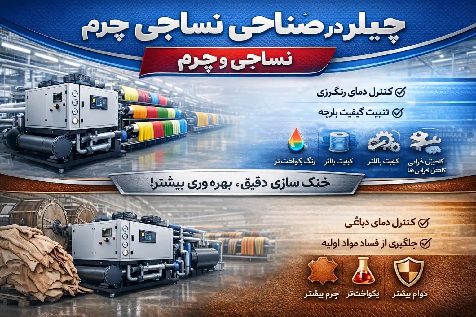 نقش چیلر صنعتی در صنایع نساجی و چرم و تاثیر آن بر کیفیت تولید