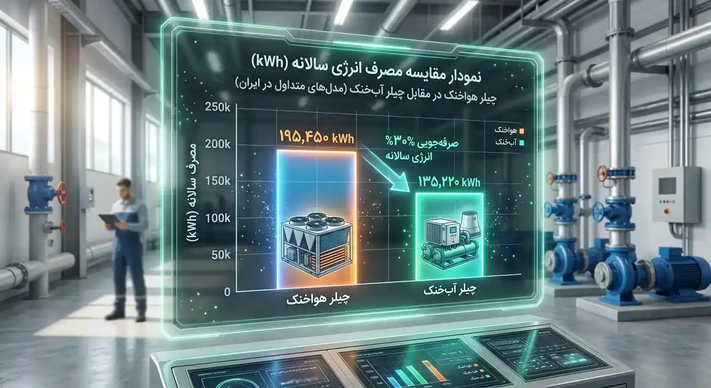 نمودار مقایسه مصرف انرژی سالانه هواخنک و آب خنک نمودار مقایسه مصرف انرژی سالانه هواخنک و آب خنک
