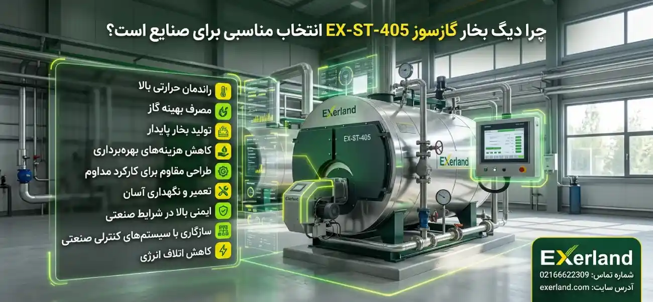 چرا دیگ بخار گازسوز EX-ST-405 انتخاب مناسبی برای صنایع است؟