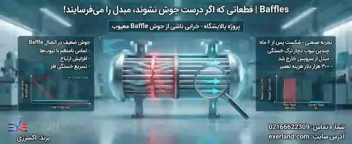 آسیب لوله ناشی از ارتعاش و تماس نامناسب با بافل در مبدل حرارتی پوسته و لوله