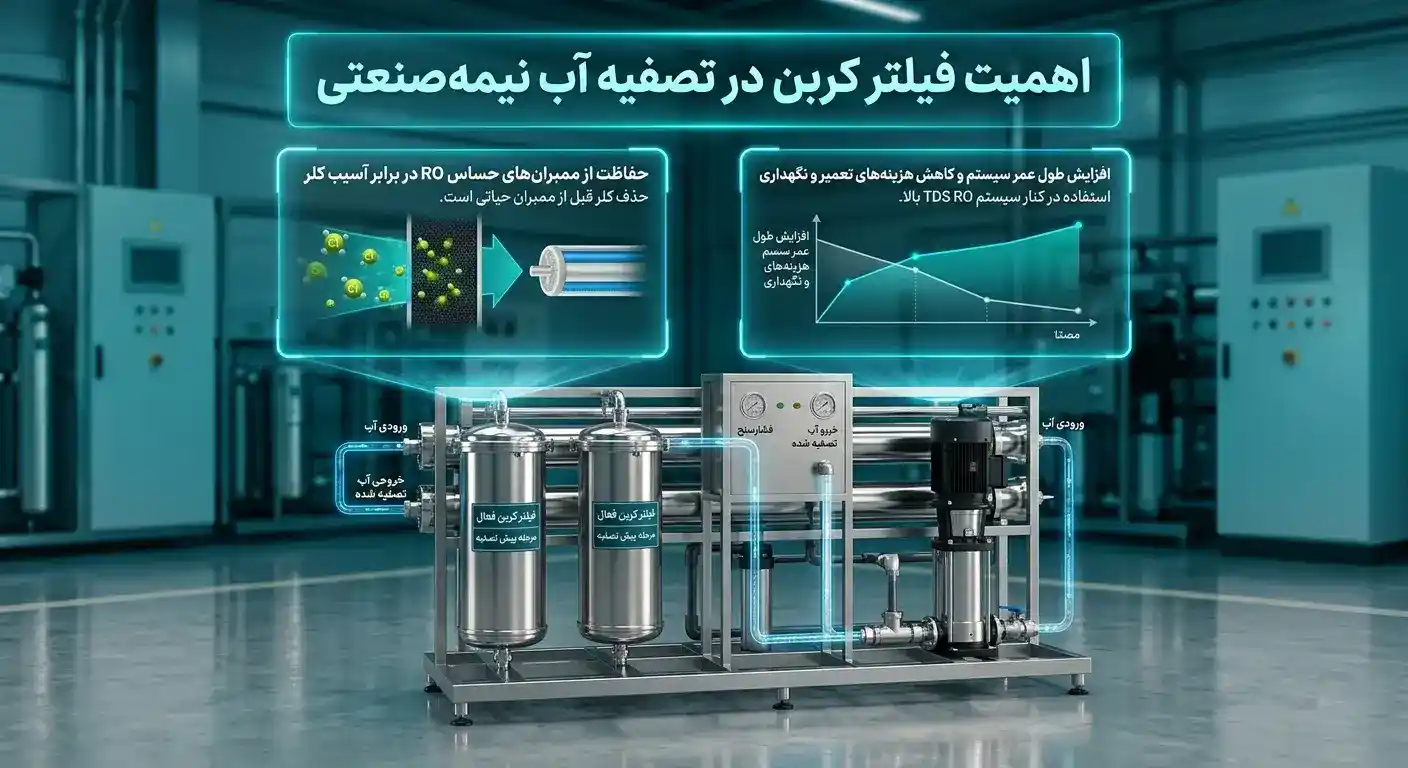 مشخصات فنی دستگاه&nbsp;تصفیه آب نیمه‌صنعتی با فیلتر کربن