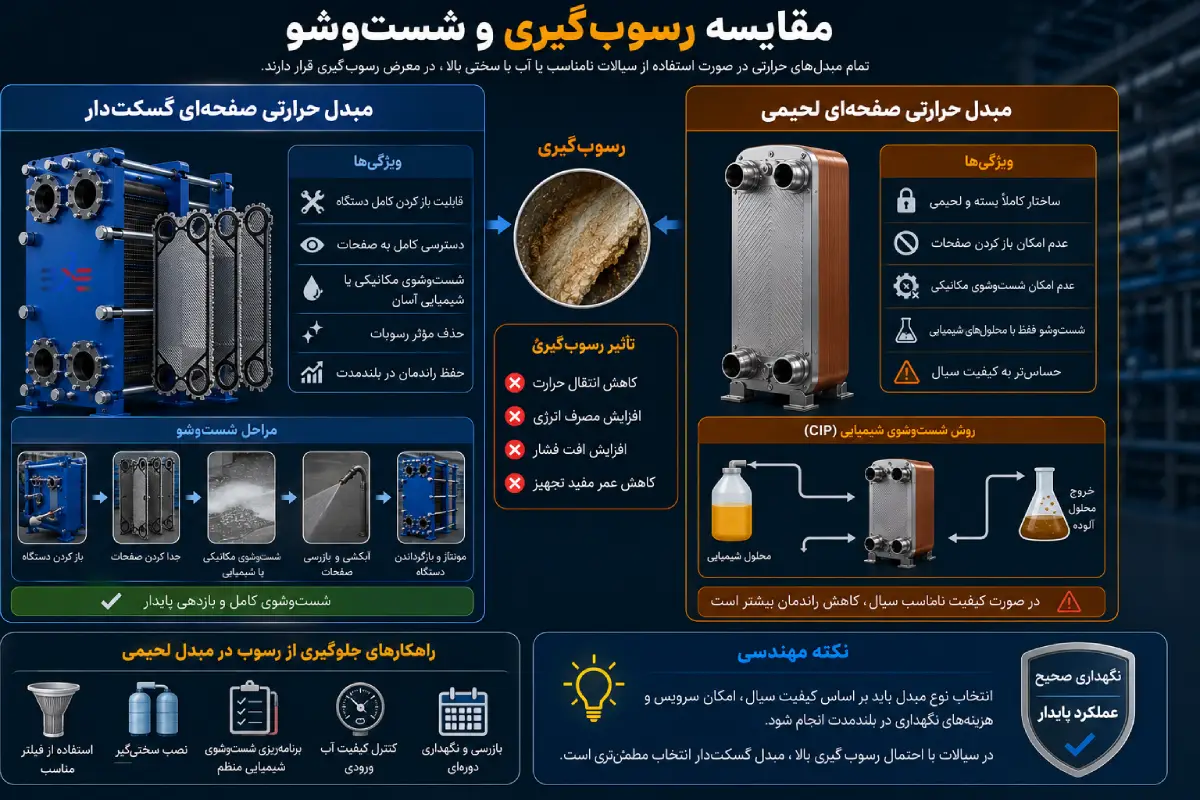مقایسه رسوب گیری و شست وشو مبدل حرارتی صفحه ای واشردار و لحیمی مقایسه رسوب گیری و شست وشو مبدل حرارتی صفحه ای واشردار و لحیمی