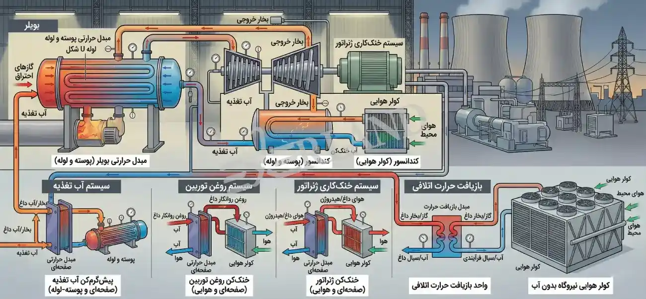 کاربرد مبدل حرارتی در قسمتهای مختلف نیروگاه 