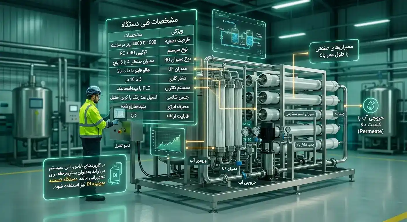 مشخصات فنی&nbsp;دستگاه تصفیه آب صنعتی RO + UF -EX404
