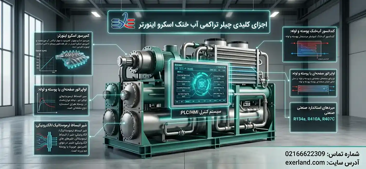 اجزای کلیدی چیلر تراکمی آب خنک اسکرو اینورتر اجزای کلیدی چیلر تراکمی آب خنک اسکرو اینورتر