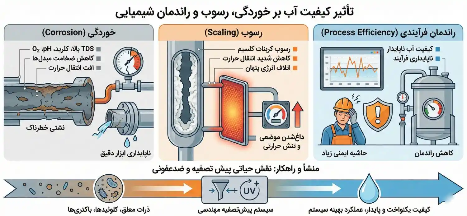 تأثیر کیفیت آب بر خوردگی، رسوب و راندمان شیمیایی