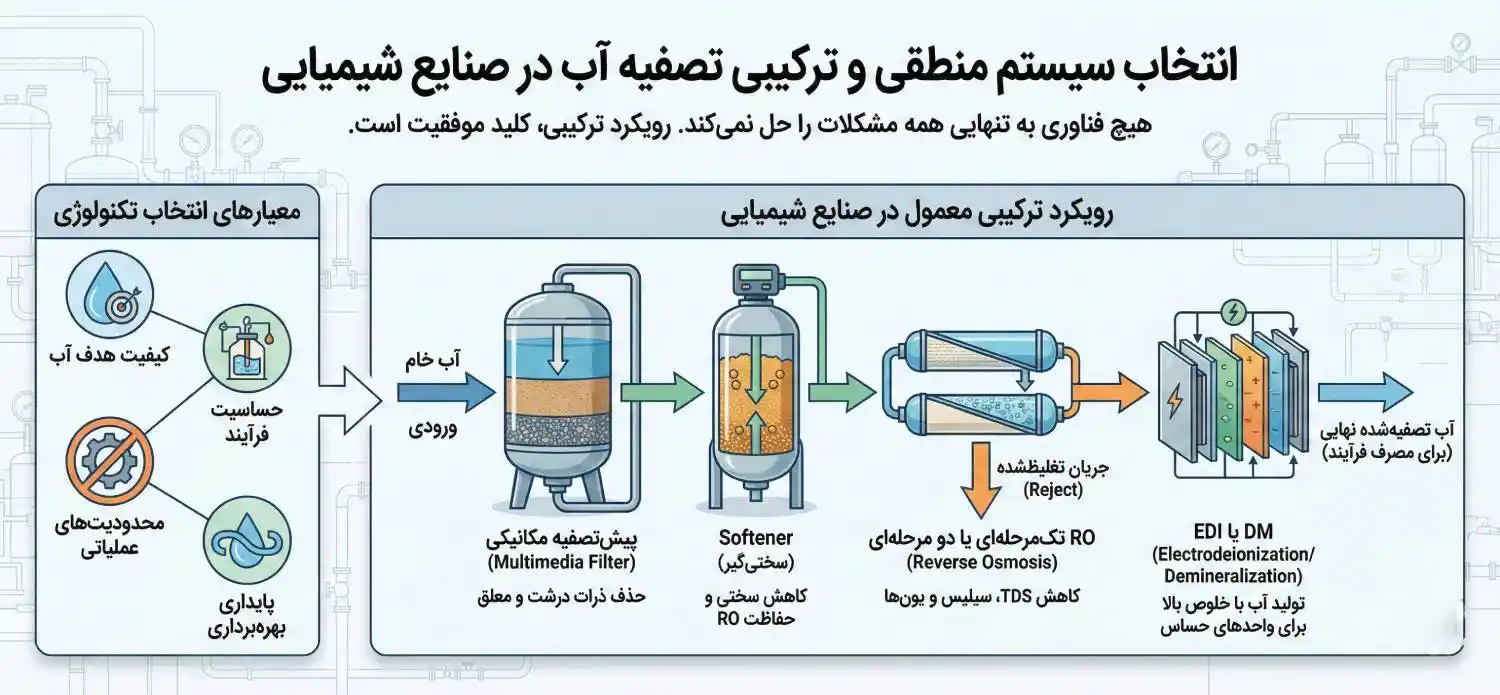 انتخاب سیستم&nbsp;منطقی و ترکیبی&nbsp;تصفیه آب در صنایع شیمیایی
