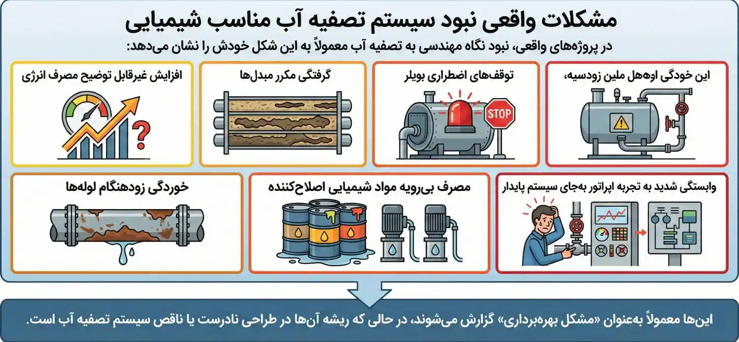 مشکلات واقعی نبود سیستم تصفیه آب مناسب شیمیایی&nbsp;